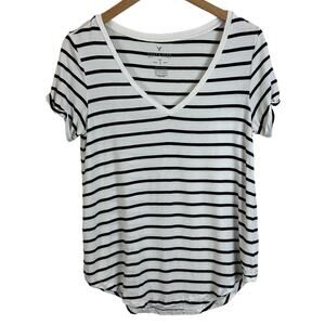 AEO American Eagle Soft & Sexy White Black Stripe T Shirt Viscose XS Extra Small